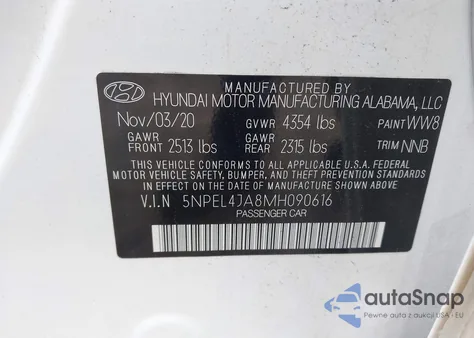 2021 Hyundai Sonata Sel из США, поврежденный, VIN 5NPEL4JA8MH090616